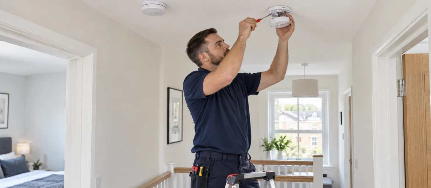 Interlinked smoke and heat alarms installed in a rental home